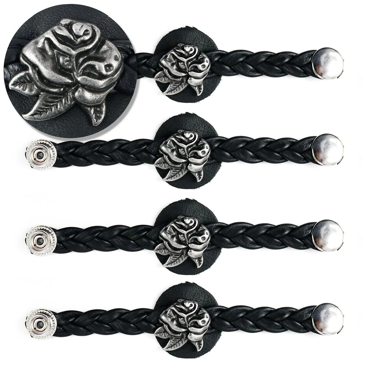 Powerful Milwaukee Leather Rose Medallion Vest Extender Leather Braided Strap 6.5 Extension 4-PCS MLA6065SET Secure