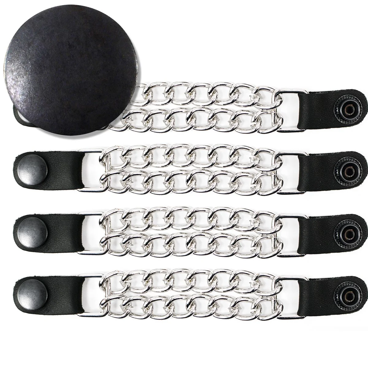 Fast Milwaukee Leather Black Medallion Vest Extender - Double Chrome Chains Leather 6.5 Extension 4-PCS MLA6016SET Innovative