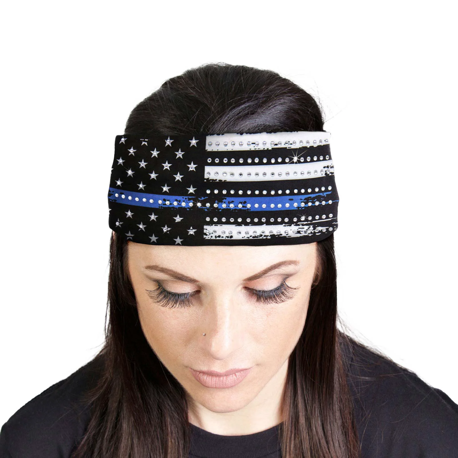 Reliable Milwaukee Leather Bling Designed Wide Headbands-Headwraps for Women Biker Bandana with Blue Flag - MLA8014 Proven