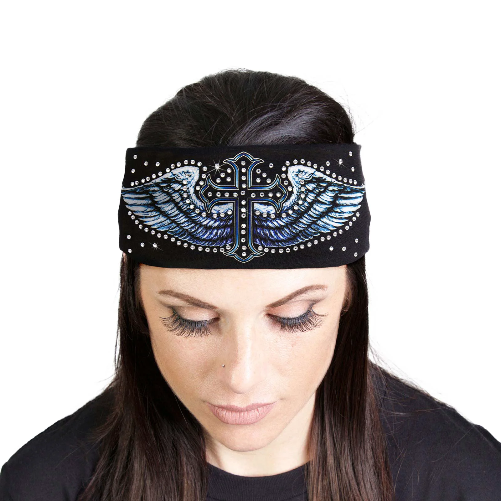 Reliable Milwaukee Leather Bling Designed Wide Headbands-Headwraps for Women Biker Bandana with Cross Wings - MLA8018 Original