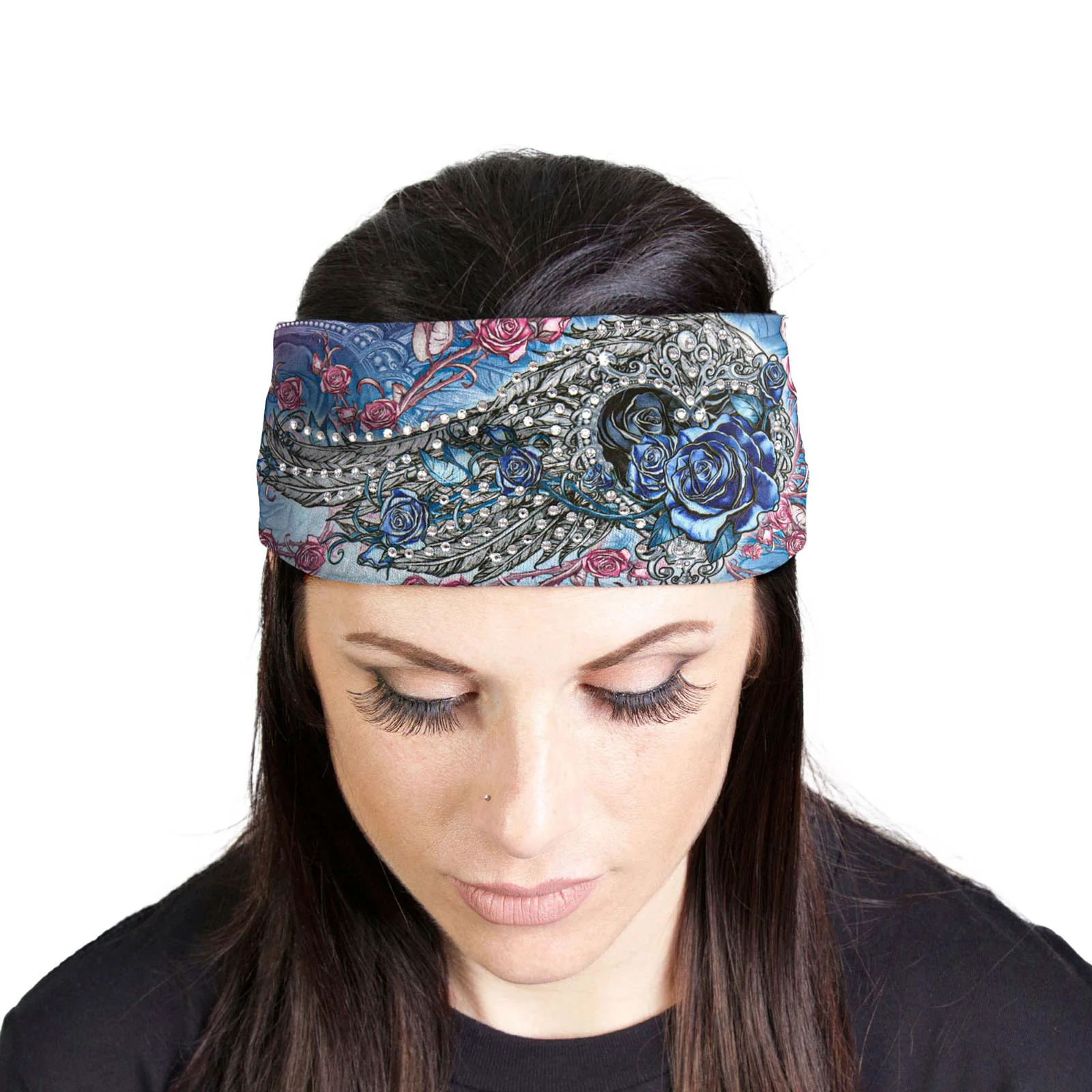 Environmentally Friendly Milwaukee Leather Bling Designed Wide Headbands-Headwraps for Women Biker Bandana with Angle Roses - MLA8001 Durable