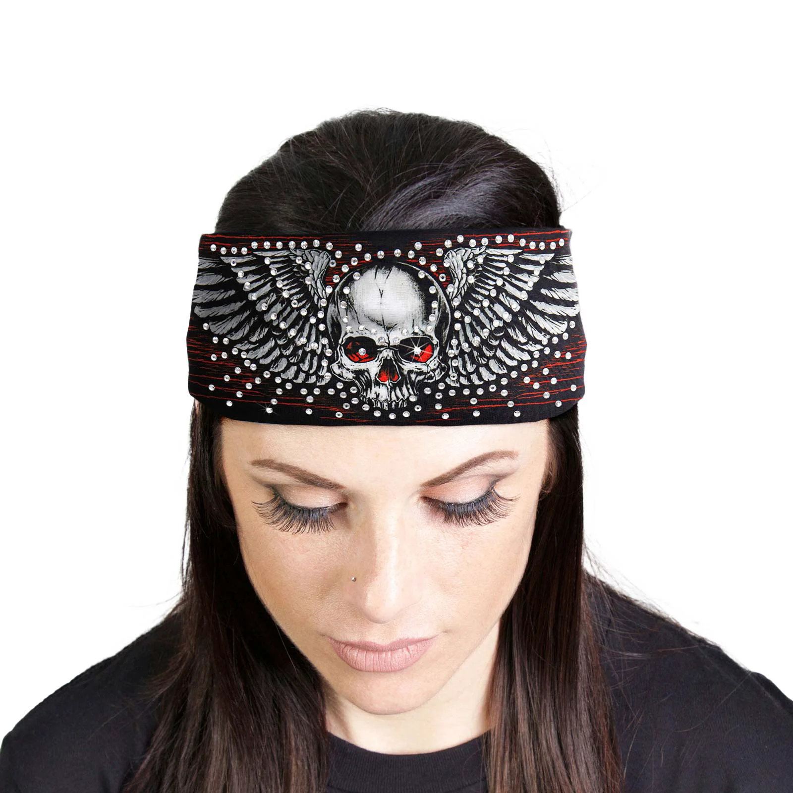 Secure Milwaukee Leather Bling Designed Wide Headbands-Headwraps for Women Biker Bandana with Skull And Wings - MLA8041 Quality