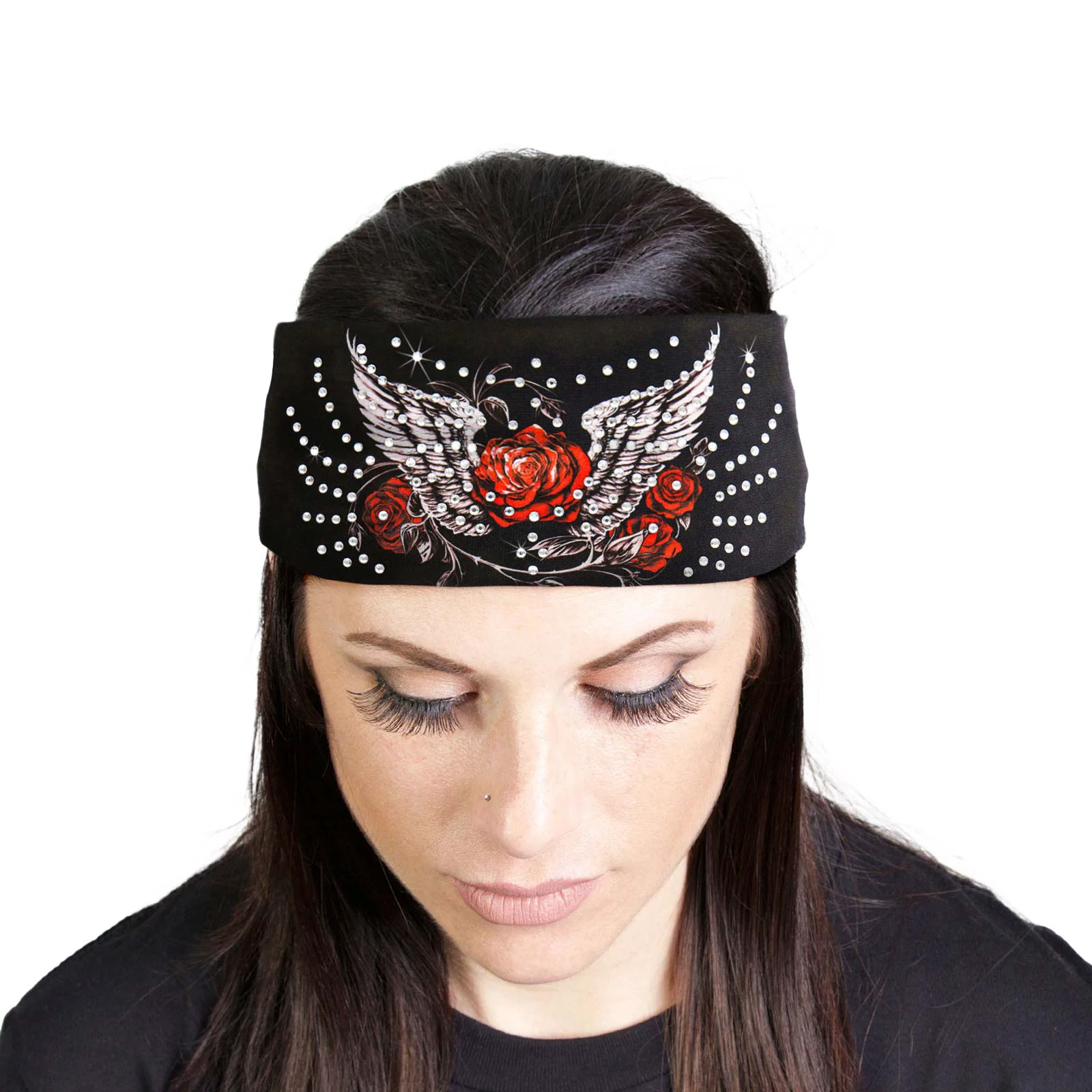 Advanced Milwaukee Leather Bling Designed Wide Headbands-Headwraps for Women Biker Bandana with Flaming Rose - MLA8023 Unique