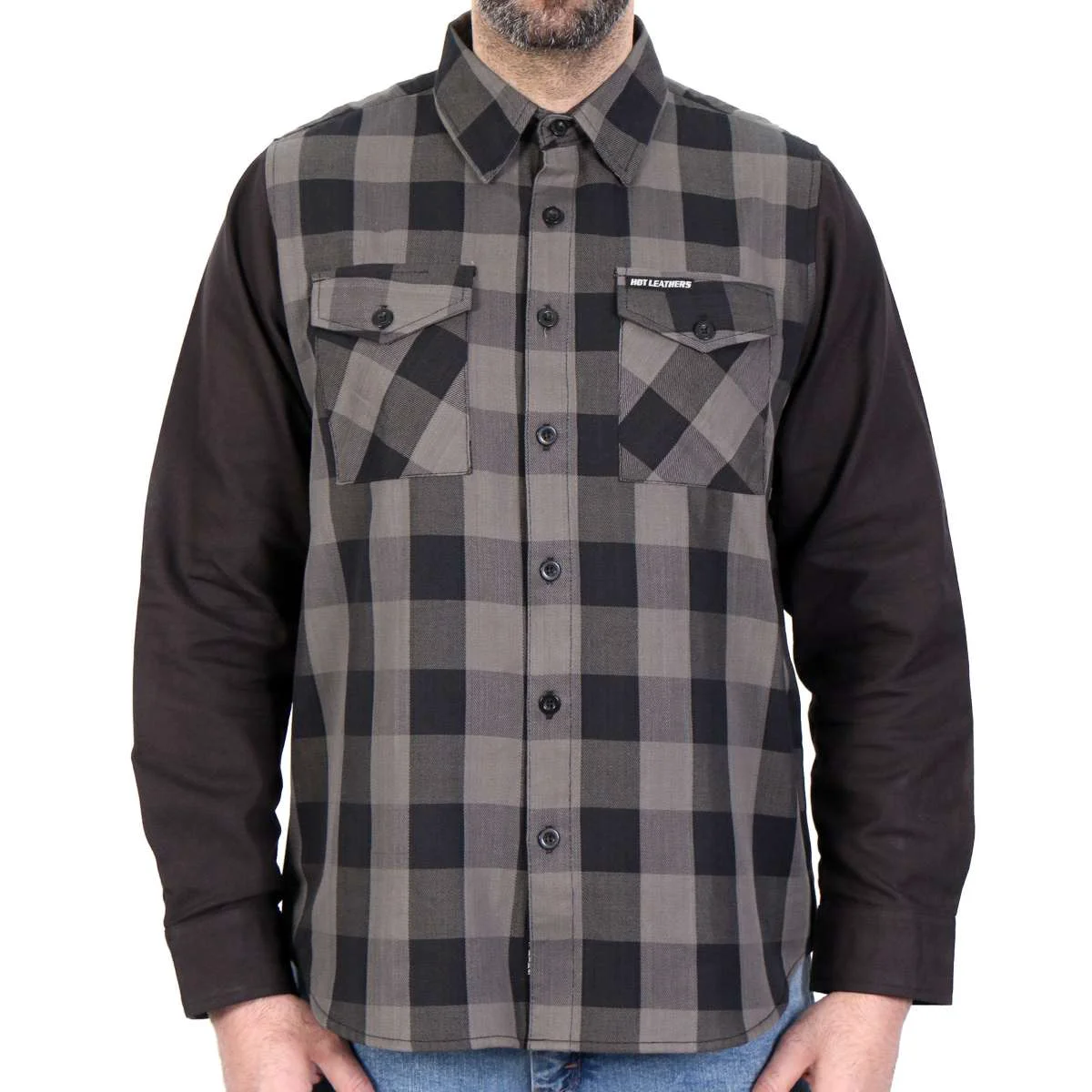 Elegant Hot Leathers FLM2042 Men's Black And Gray 2 Toned Long Sleeve Flannel Shirt Recyclable