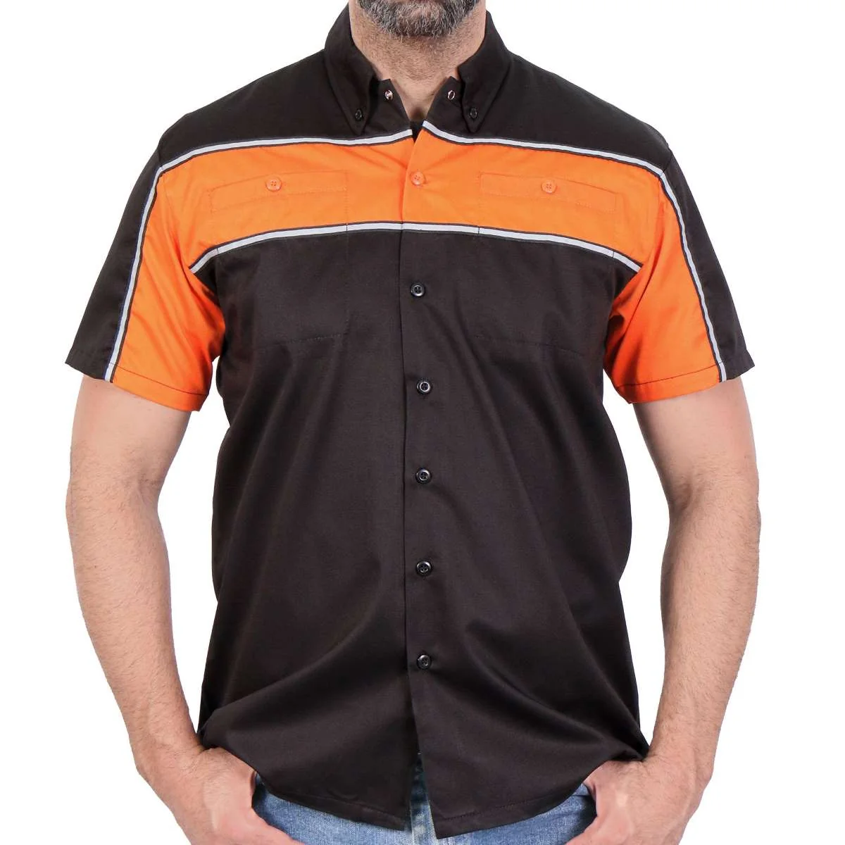 Exclusive Hot Leathers GMM1004 Men's Mechanics 2-Tone Sides Button Up Heavy-Duty Work Shirt for Classic Mechanic Work Shirt Optimized