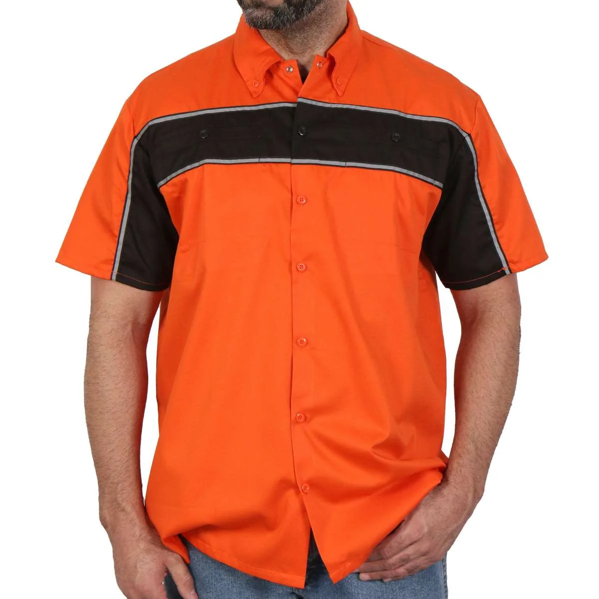 World-Class Hot Leathers GMM1007 Men's 2 Tone Striped Orange Black Button Up Heavy-Duty Work Shirt for Classic Mechanic Work Shirt Environmentally Friendly
