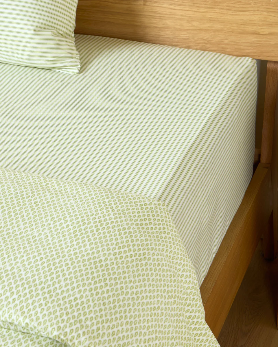 Premium Foxford Green Ticking Fitted Sheet Premium Material