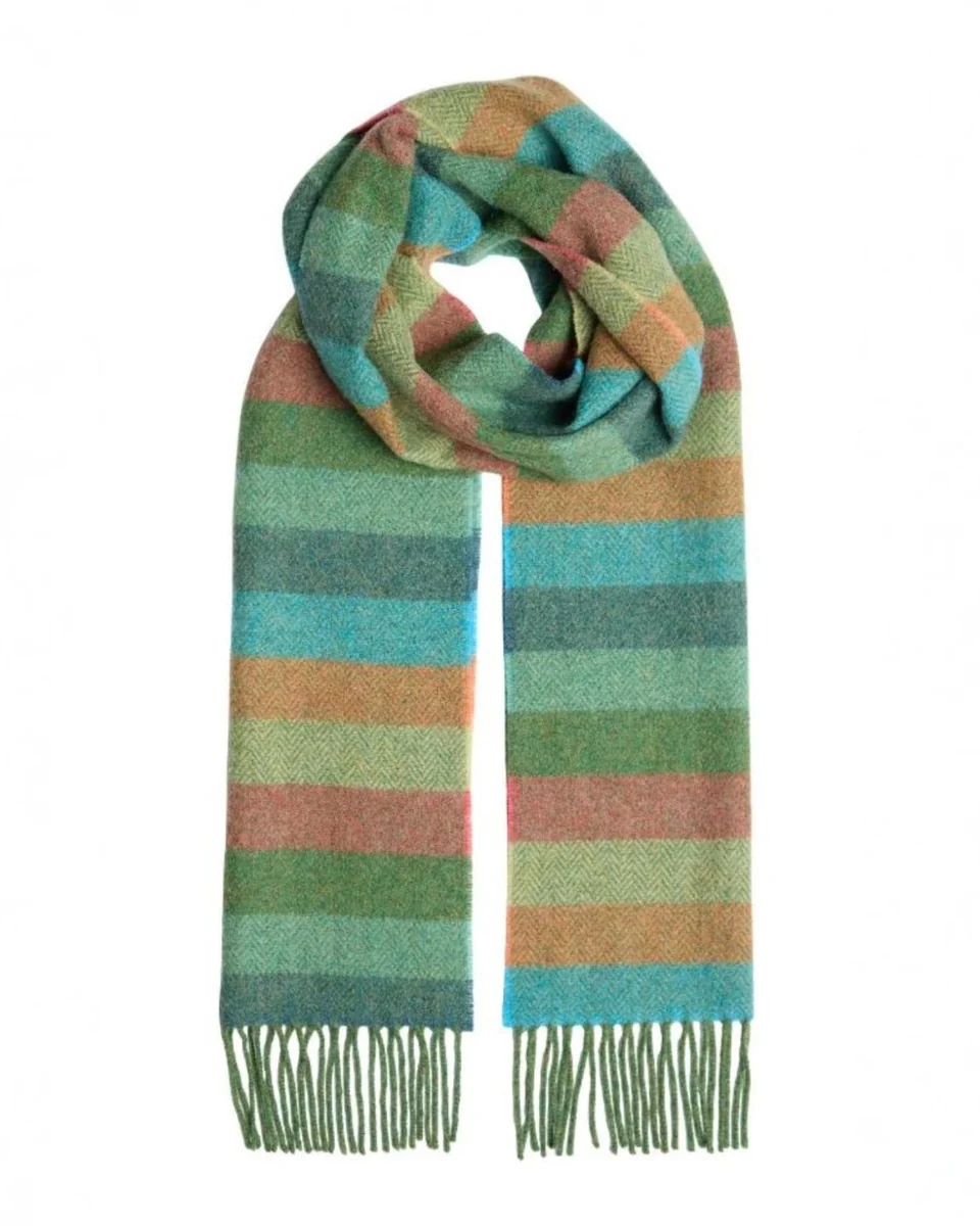 Innovative Foxford Leaf Multi-Stripe Lambswool Scarf Smooth