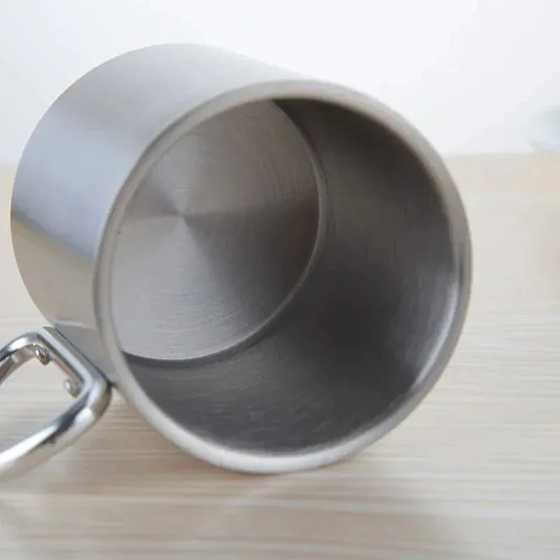Optimized Stainless Steel Camping Cup with Carabiner Hook – 220ml 300ml 450ml Outdoor Travel Mug for Hiking Picnics Durable