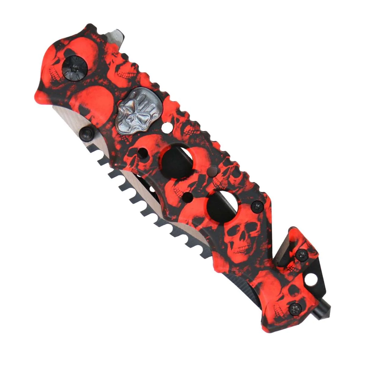 Fashionable Hot Leathers Red Skulls Tactical Knife KNA1159 Clean