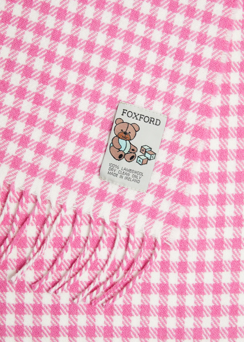 High-End Foxford Pink Gingham Lambswool Baby Blanket Innovative