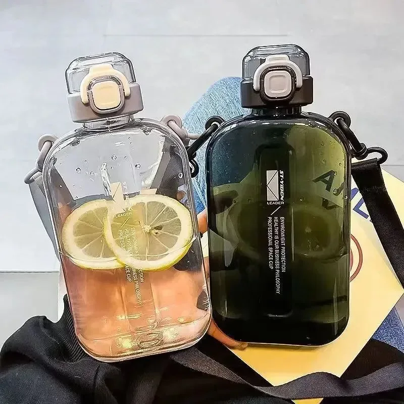 World-Class 750ml Slim Flat Square Water Bottle – BPA- Transparent Sports Bottle with Pop-Up Straw for Travel Outdoor Use Modern