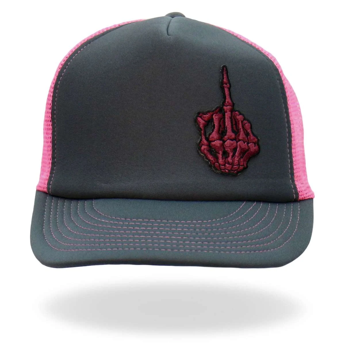 Smart Hot Leathers Pink And Black Trucker Hat Skeleton Hand GSH1053 Clean