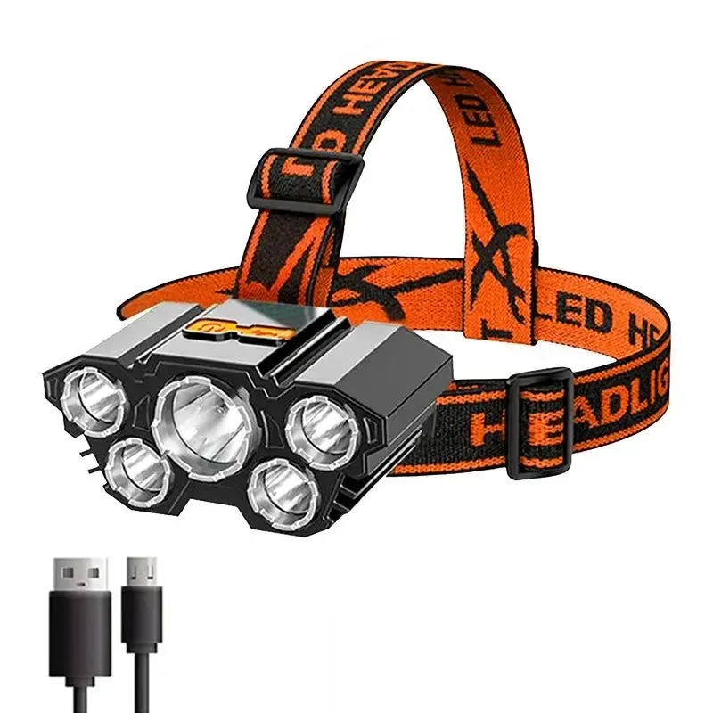 Superior 5 LED Headlamp Rechargeable with Built in 18650 Battery Strong Light Headlight Camping Adventure Fishing Head Light Flashlight Verified