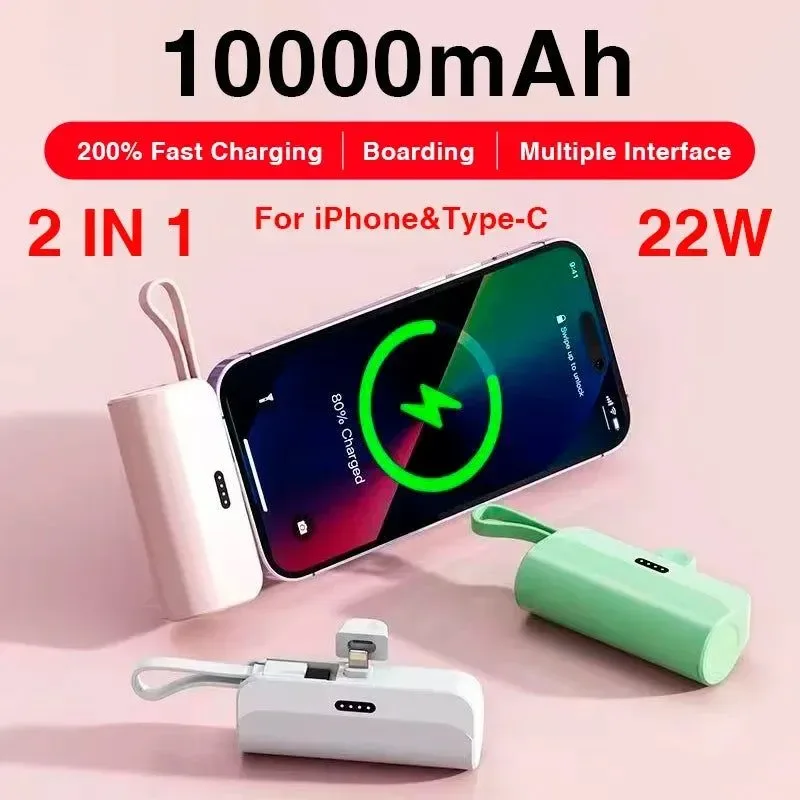 Smart Capsule Mini Wireless Power Bank - 10000mAh Fast Charging with Lightning and Type-C Ports Artisan