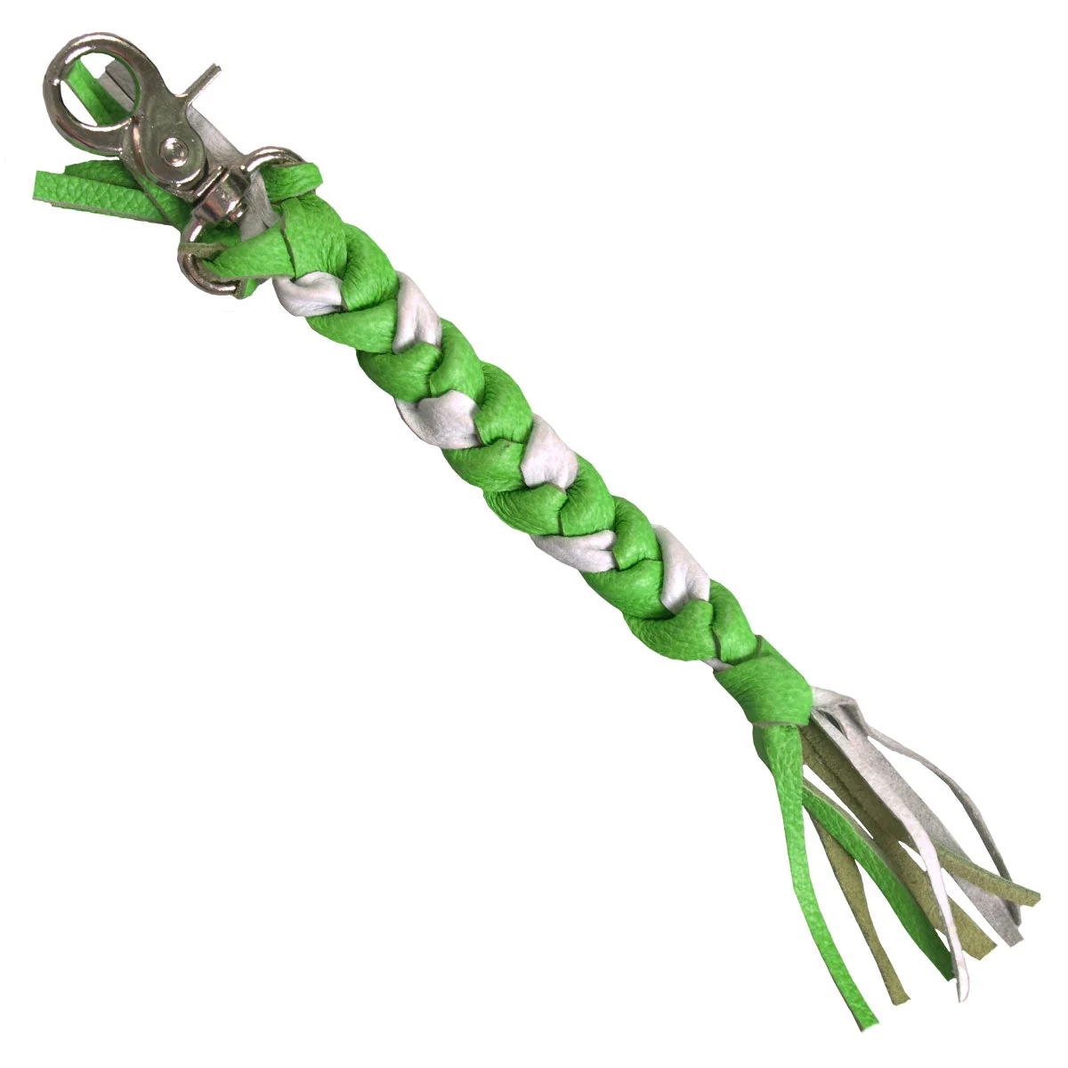 Outstanding Hot Leathers 9 White and Green Braided Leather Keychain KCW1008 Sophisticated