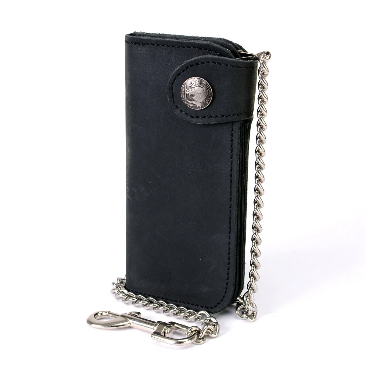 Eco-Friendly Milwaukee Leather MLW7828 Men's 7 Leather Bi-Fold Biker Wallet w Anti-Theft Stainless Steel Chain and Buffalo Nickel Snap Excellent