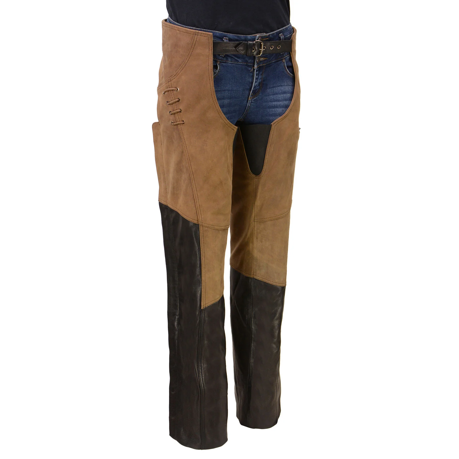Fashionable Milwaukee Leather MLL6504 Women's 2-Tone Beige with Black Motorcycle Leather Riding Chaps Genuine