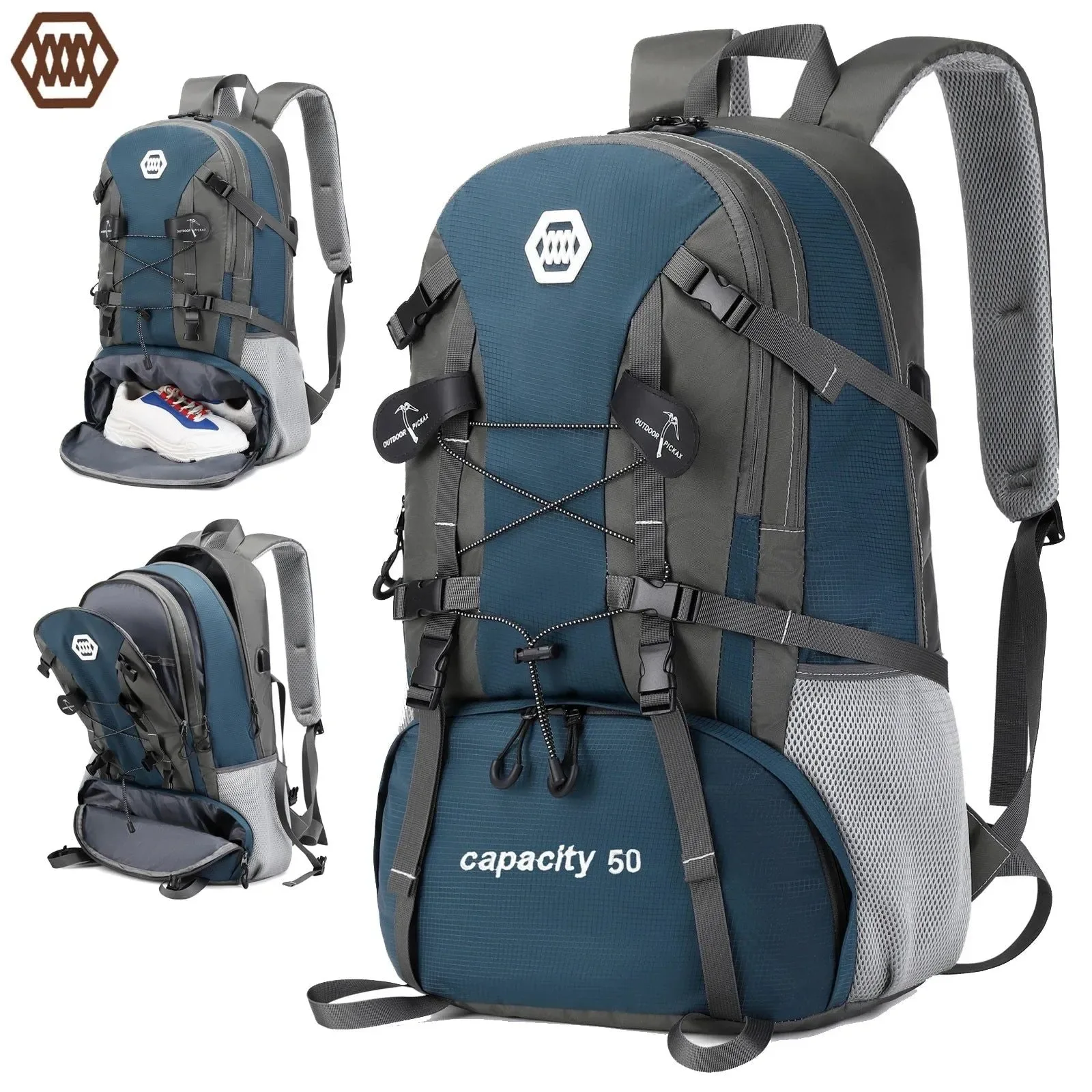 Excellent 50L Waterproof Hiking Backpack with Shoe Compartment – Unisex Trekking Camping Bag for Men Women Relaxed