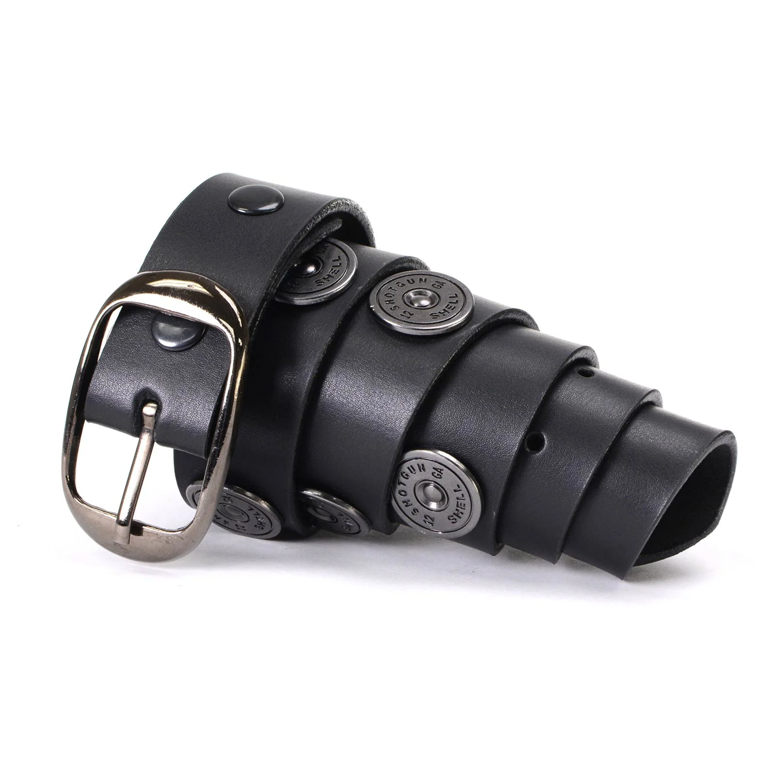 Reusable Milwaukee Leather MP7111 Men's Black Premium Leather Belt with 12 Gauge Shell Emblems - 1.5 Inch Wide Lightweight