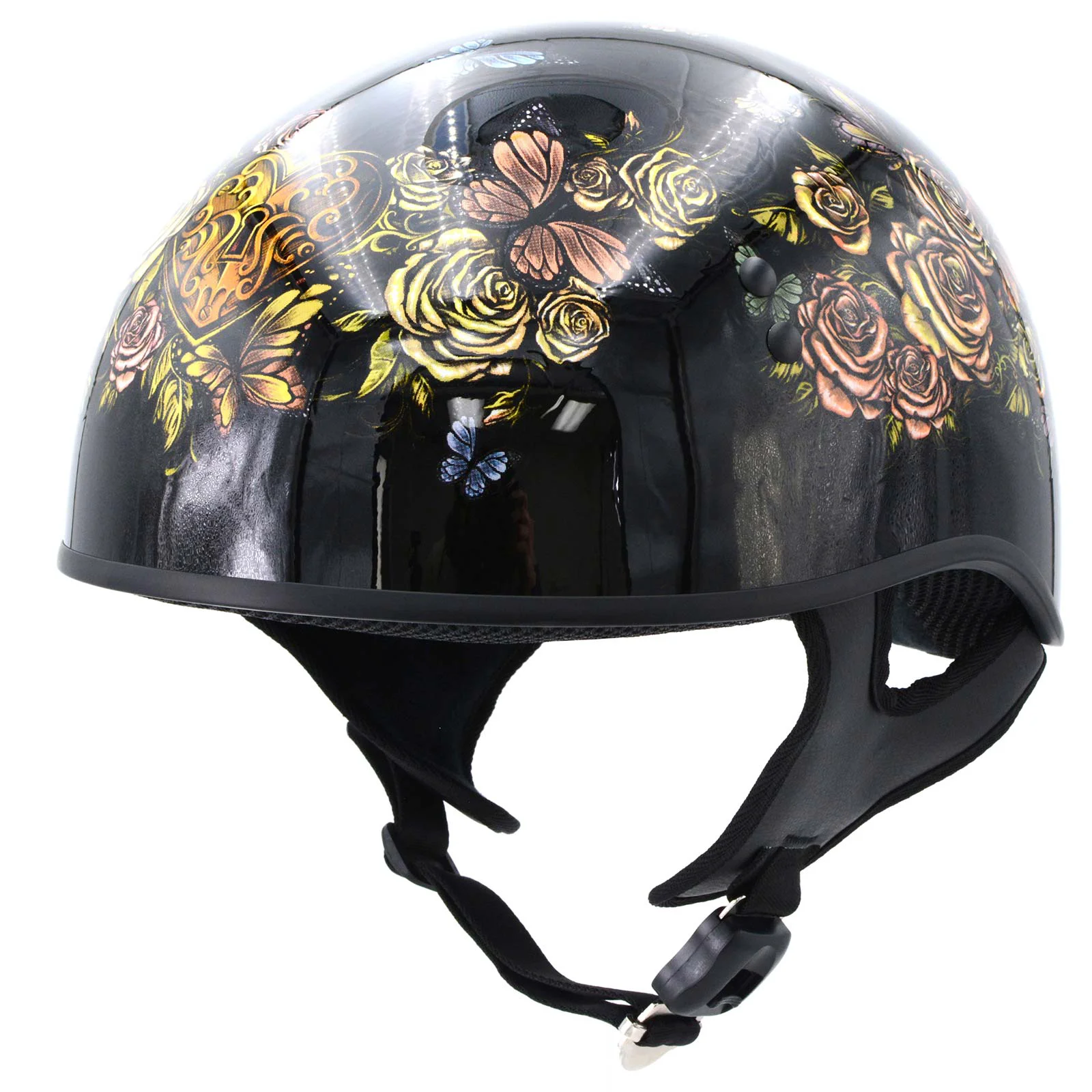 Minimalist Hot Leathers HLD1034 Butterfly Lock Gloss Black Motorcycle DOT Skull Cap Half Biker Helmet Proven
