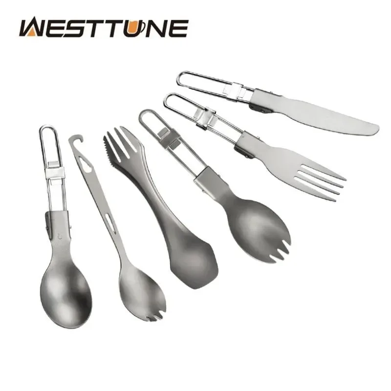 Traditional Titanium Camping Cutlery Set – Foldable Spoon Spork Fork Knife for Hiking Travel Outdoor Dining High-Performance