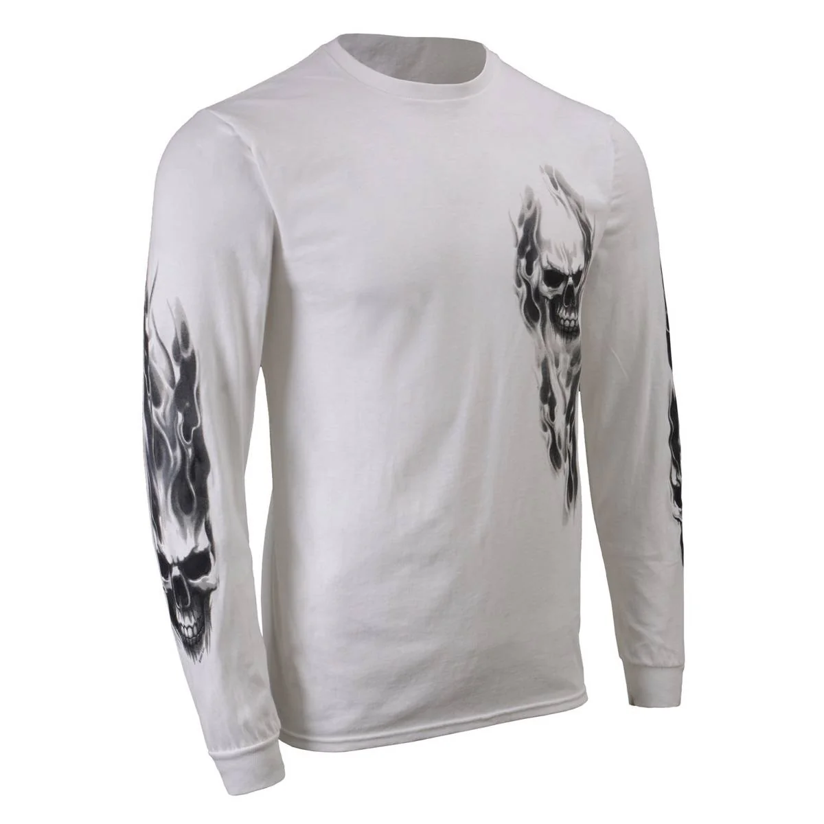 Consistent Milwaukee Leather MPMH117004 Men's 'Ghost Skull' White Long Sleeve Printed T-Shirt Fashionable