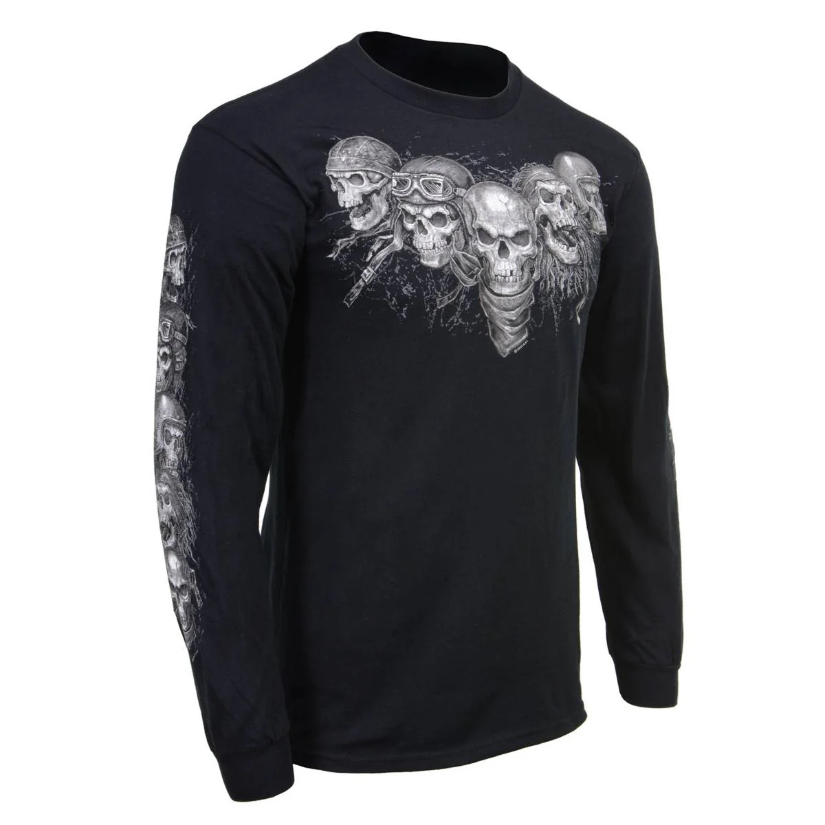 Elite Milwaukee Leather MPMH117008 Men s Five Skulls Long Sleeve Black T-Shirt Casual