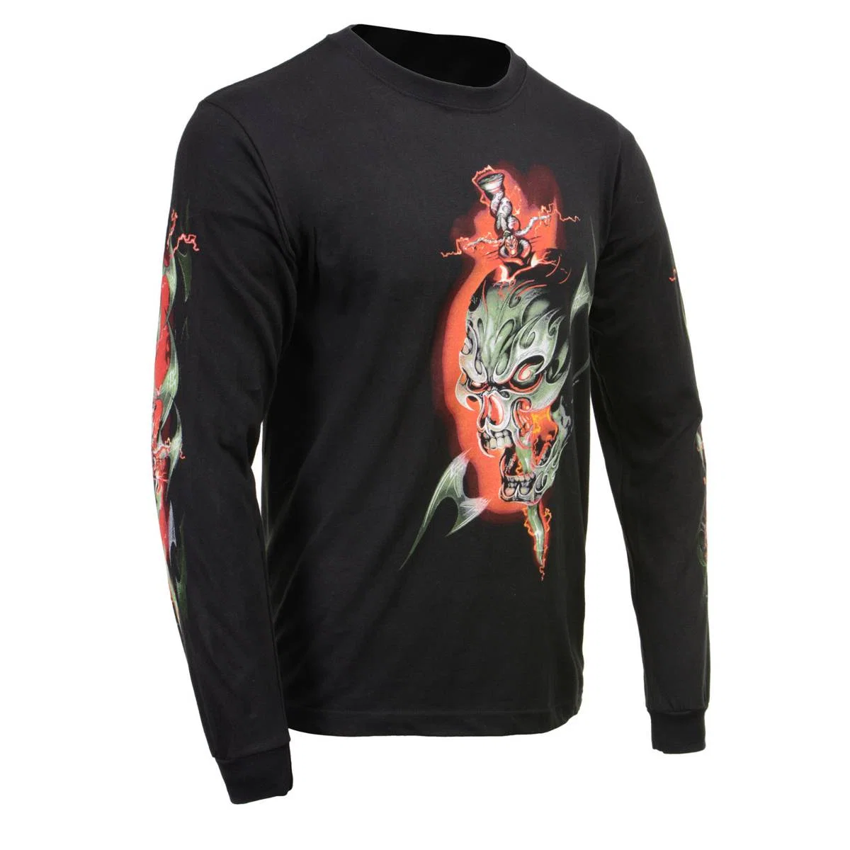 Original Design Milwaukee Leather MPMH117005 Men s Electric Skull Long Sleeve Black T-Shirt Smart