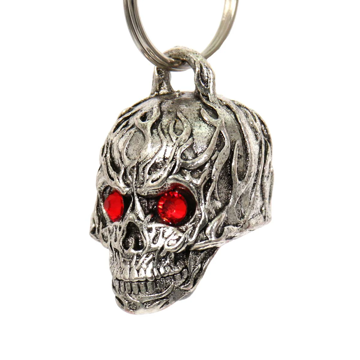 Green Milwaukee Leather MLB9011 'Flamed Skull with Red Eyes' Motorcycle Good Luck Bell Key Chain Accessory for Bikers Recyclable