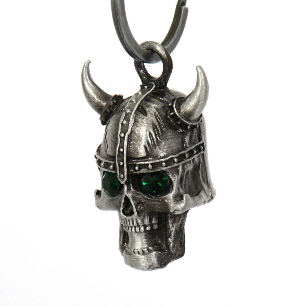 Premium Milwaukee Leather MLB9048 'Viking Skull with Green Eyes' Motorcycle Good Luck Bell Key Chain Accessory for Bikers Stylish