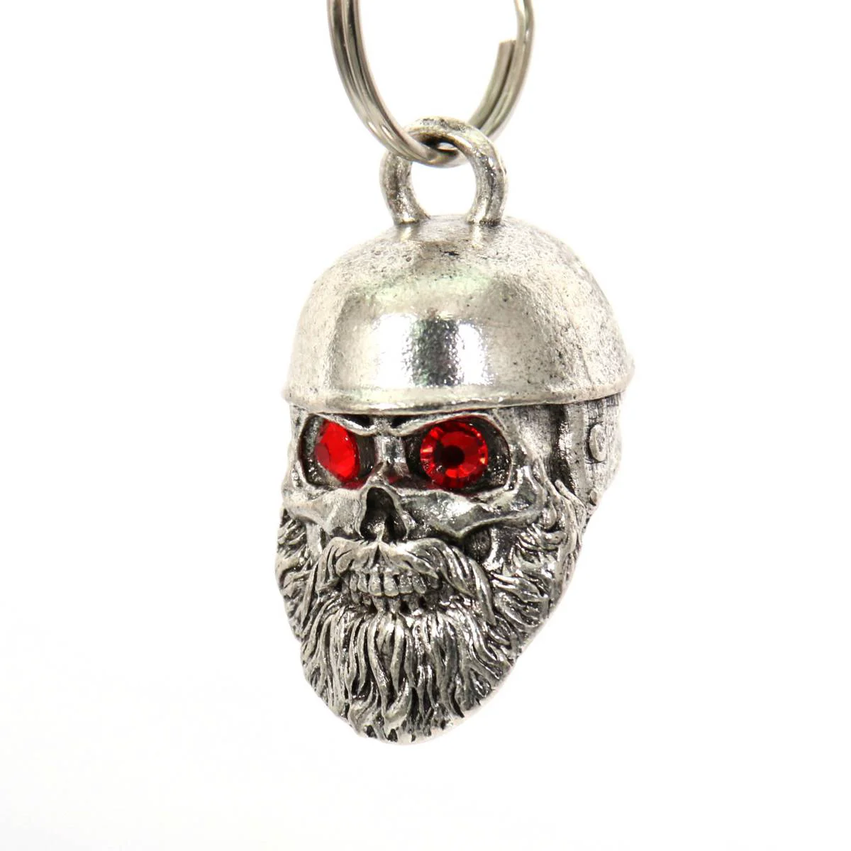 Powerful Milwaukee Leather MLB9022 'Beared Red Eye Skull with Helmet' Motorcycle Good Luck Bell Key Chain Accessory for Bikers Fast