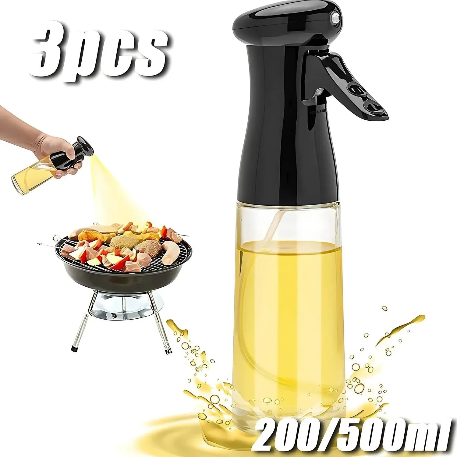 Elite 3 Pack Oil Sprayer Bottle Set - 200ml 500ml for Cooking Fitness and BBQ Casual