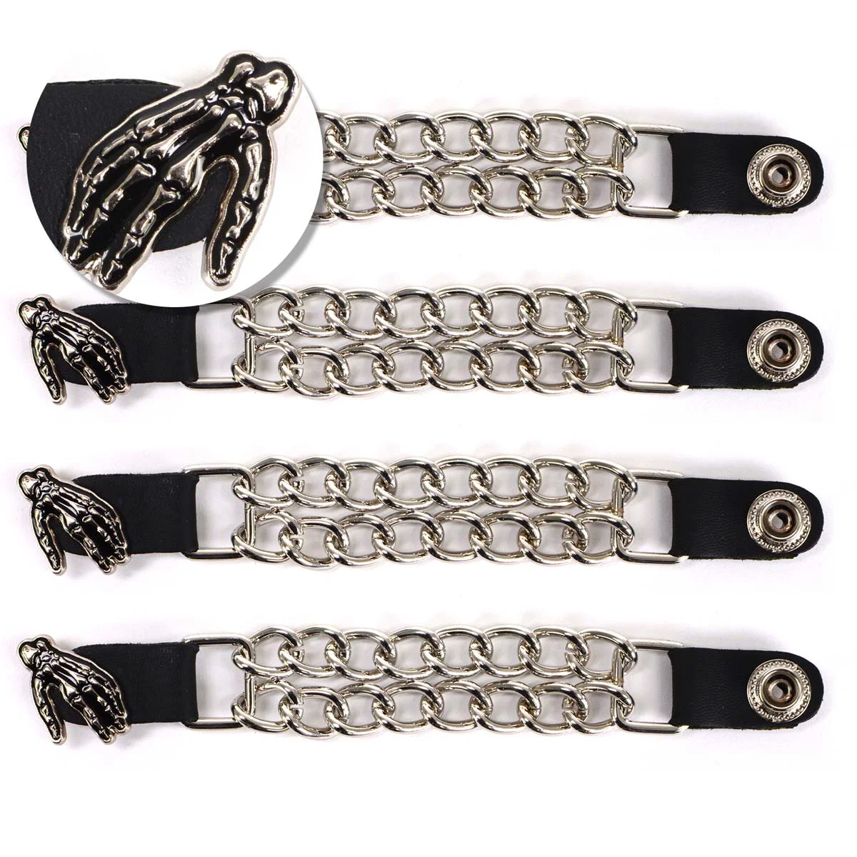 Premium Milwaukee Leather Skeleton Hand Medallion Vest Extender - Double Chrome Chains Leather 6.5 Extension 4-PCS MLA6026SET Next-Generation