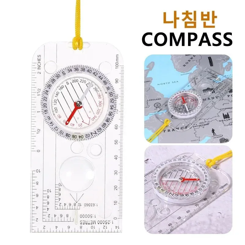 Safe Flip Multifunctional Mirror Compass with Map Ruler – Compact Hiking Camping Tool Easy-to-Use