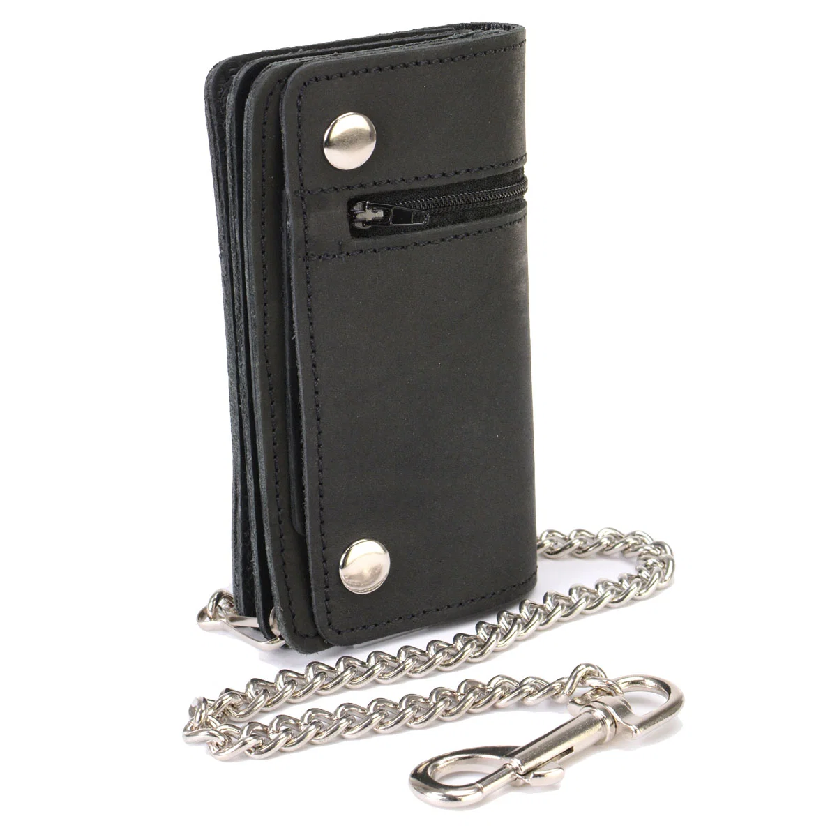 Versatile Hot Leathers WLC3108 Men's 6 Black Premium Leather Bi-Fold Biker Wallet w Zipper Pocket Modern