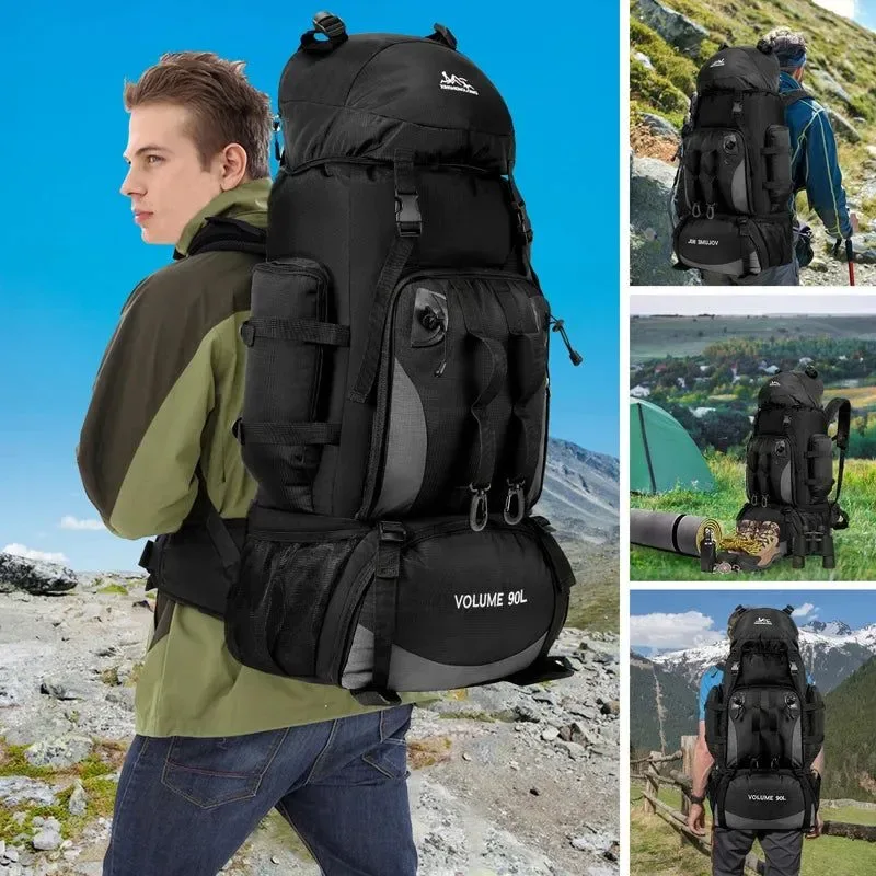 Organic 90L Waterproof Hiking Camping Backpack - Large Capacity Trekking Rucksack for Travel and Outdoor Sports Classic