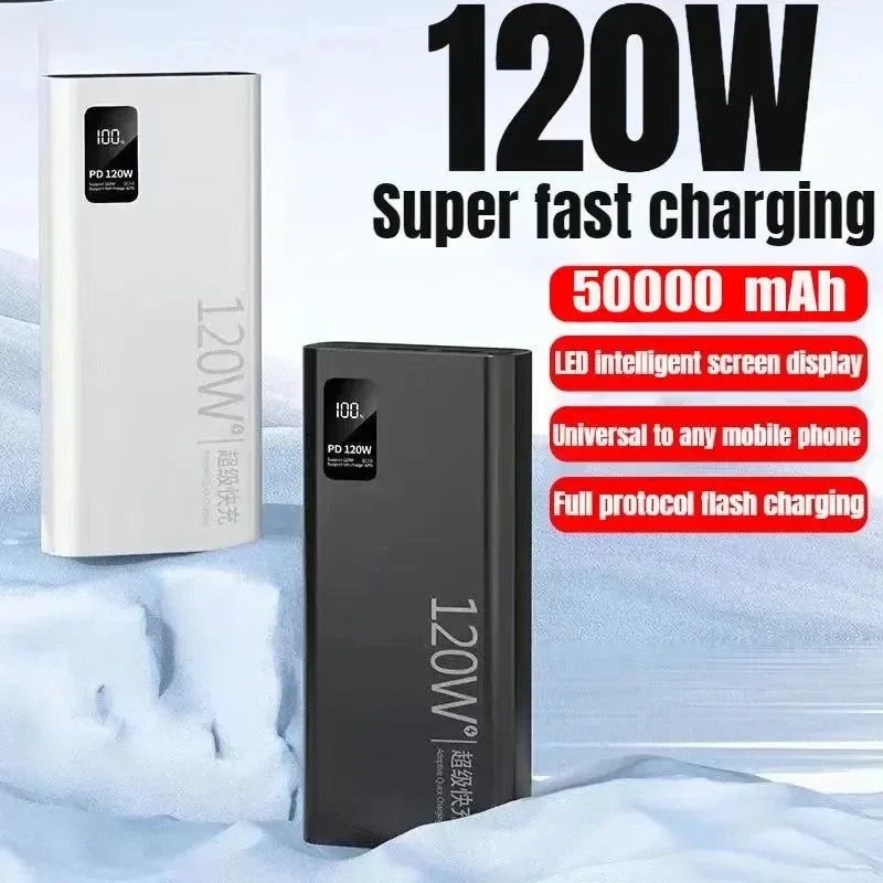 Lightweight 50000mAh Power Bank Portable Battery Charger with Wireless Charging Built-in Cables and Solar Panel for iPhone Xiaomi Huawei Samsung Trendy