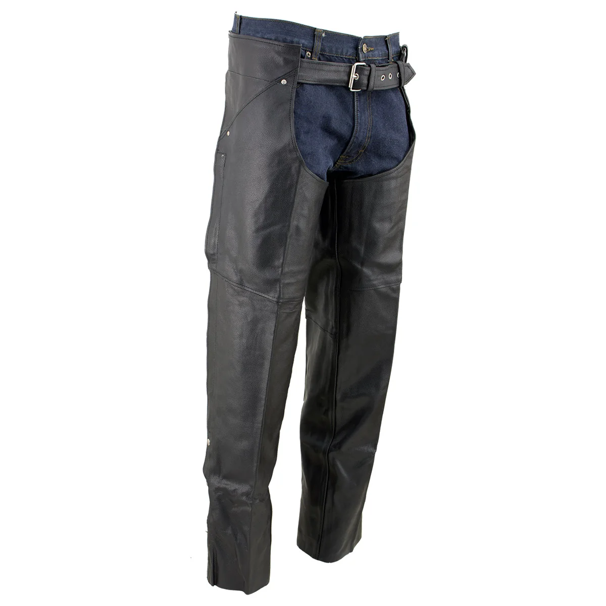 Durable Leather EL1153 Unisex Black Classic Motorcycle Leather Chaps Smooth