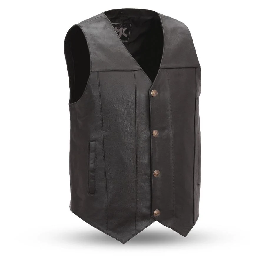 Reliable First Manufacturing FMM611BSF Men s The Gun Runner Black Western Style Leather Vest with Conceal Cary Pockets Recyclable