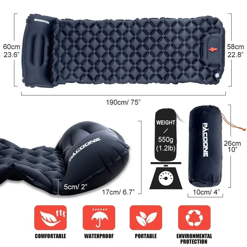 Exclusive Ultralight Inflatable Camping Sleeping Pad with Pillow - Portable Air Mattress with Built-in Pump for Hiking and Travel Certified