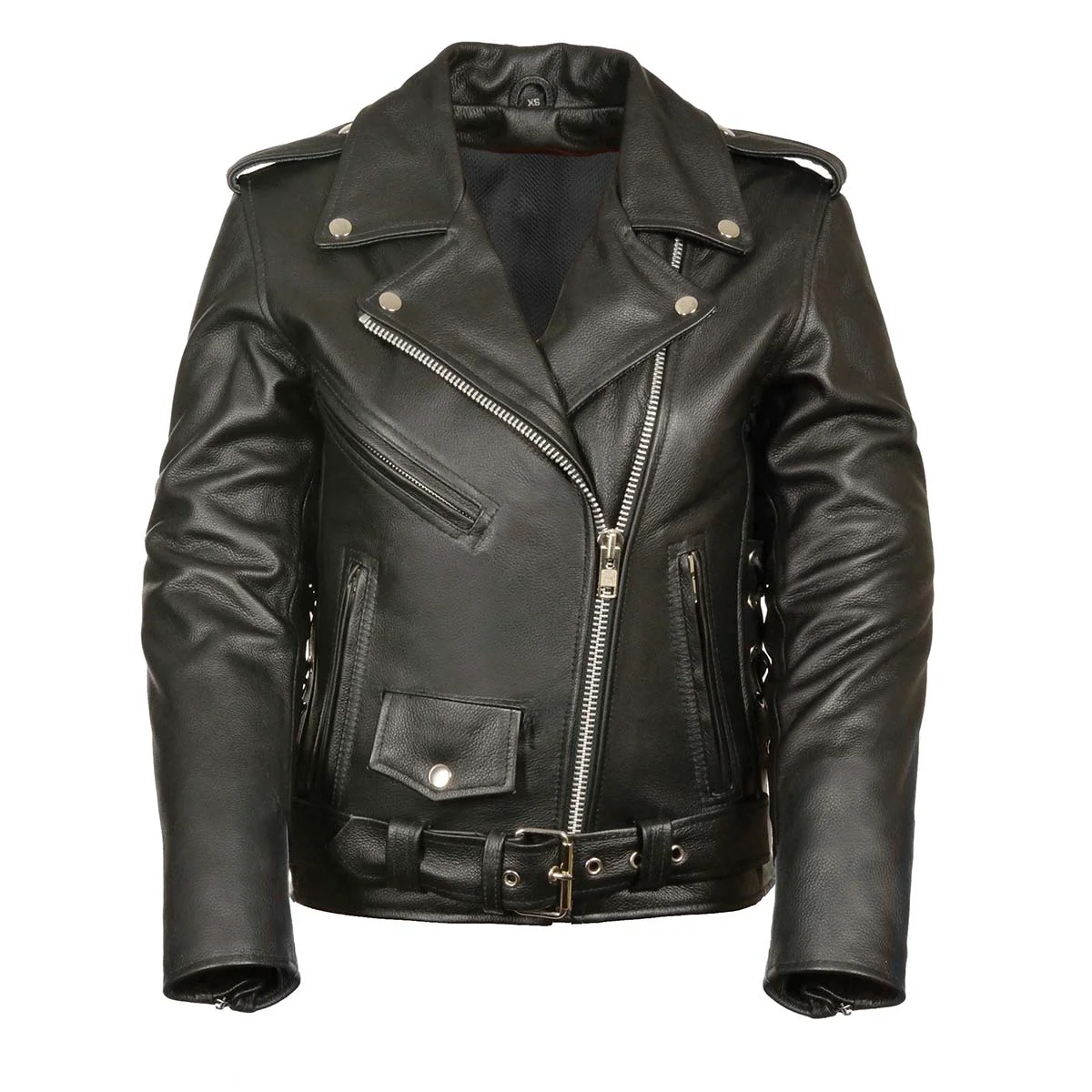 Recyclable Ladies XS603 Classic Black Motorcycle Leather Jacket Safe