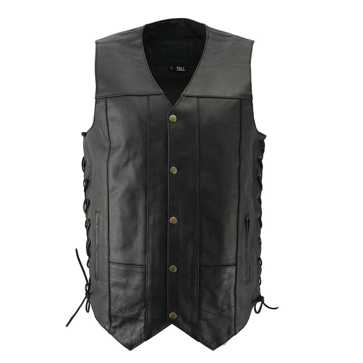 Official Men s XS106T Tall Size 10-Pocket Classic Black Side Laced Biker Leather Vest Luxury