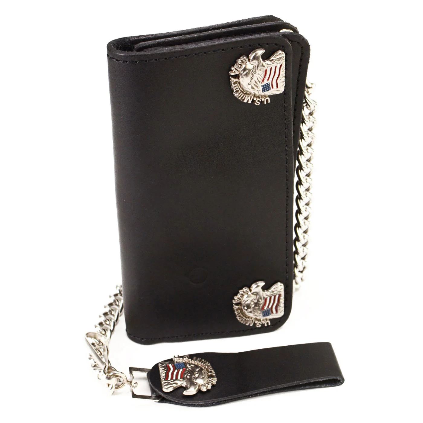 Modern Milwaukee Leather MLW7826 Men's 6 US Military Vets Bi-Fold Leather Wallet w Anti-Theft Stainless Steel Chain Exceptional
