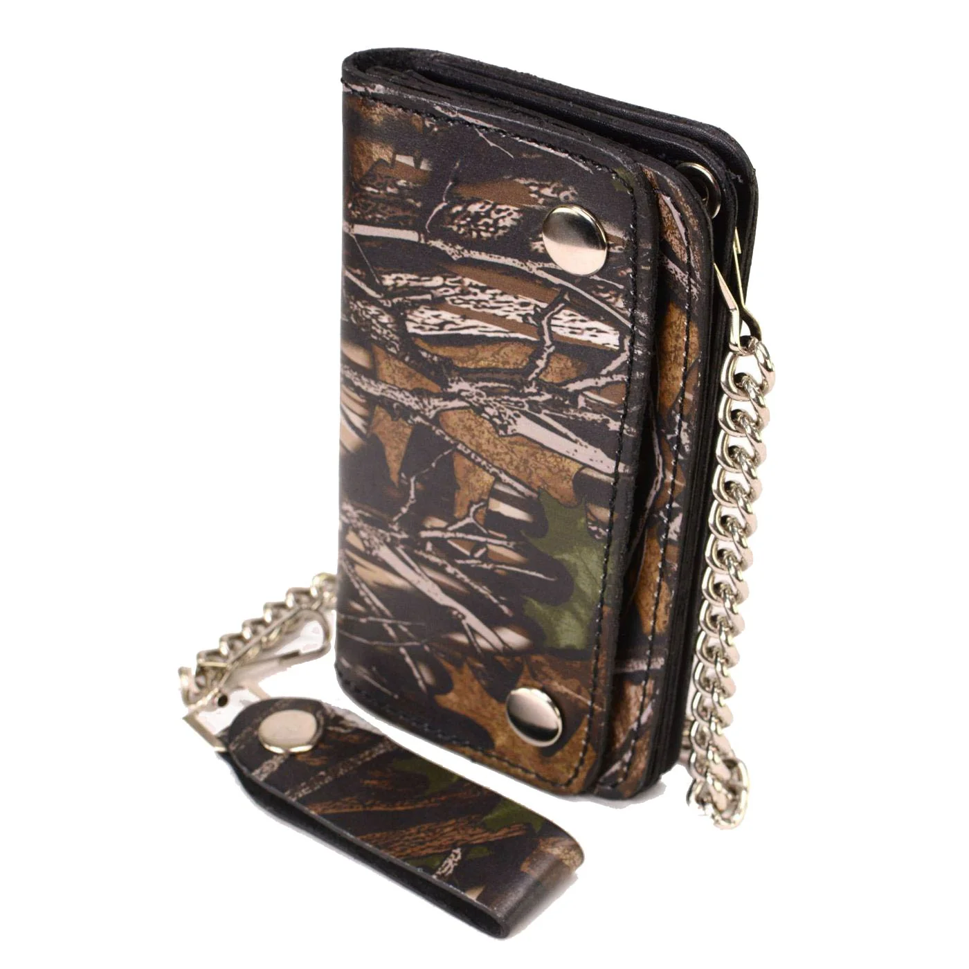 Enhanced Milwaukee Leather MLW7803 Men's 6 Camouflage Bi-Fold Leather Wallet w Anti-Theft Stainless Steel Chain Quality