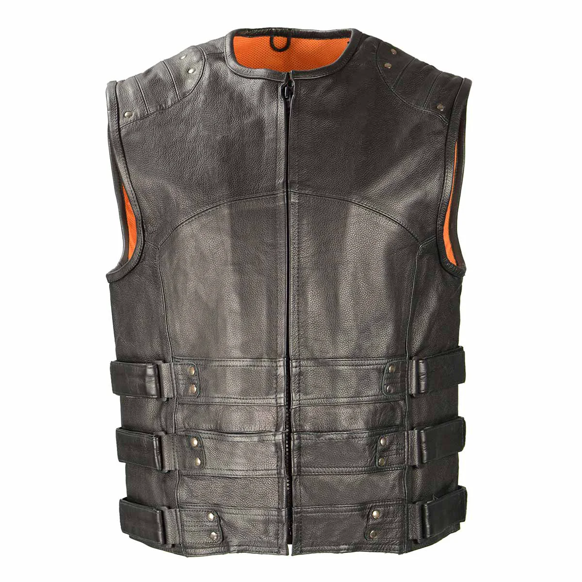 High-Performance Biker Hill BAM3530 Men's Swat-Tactical Style Black Motorcycle Leather Rider Vest Classic