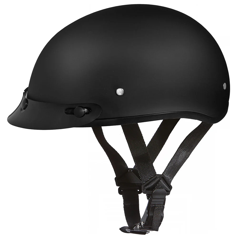 Fast Close Out Daytona Helmets D1-B Skull Cap' Dull Black Half Face Helmet with Visor Stylish
