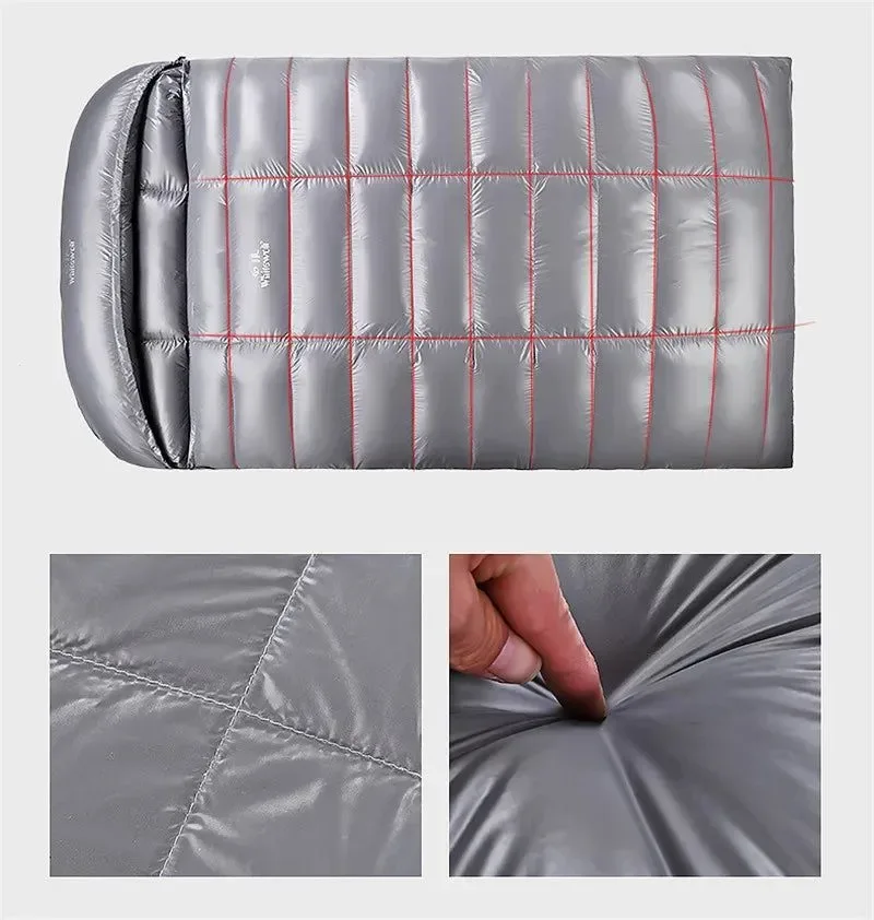 World-Class 2-Person White Goose Down Sleeping Bag – Thin Warm-Weather Splicing Bag for Camping Home 1kg Fill Powerful