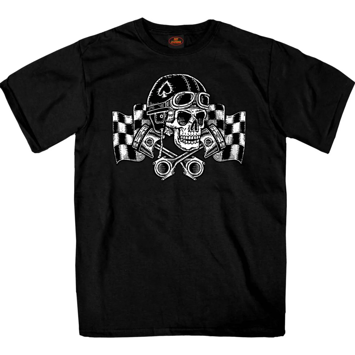 High-Performance Hot Leathers GMS1549 Men's Black Vintage Racing Skull Printed T-Shirt Selected