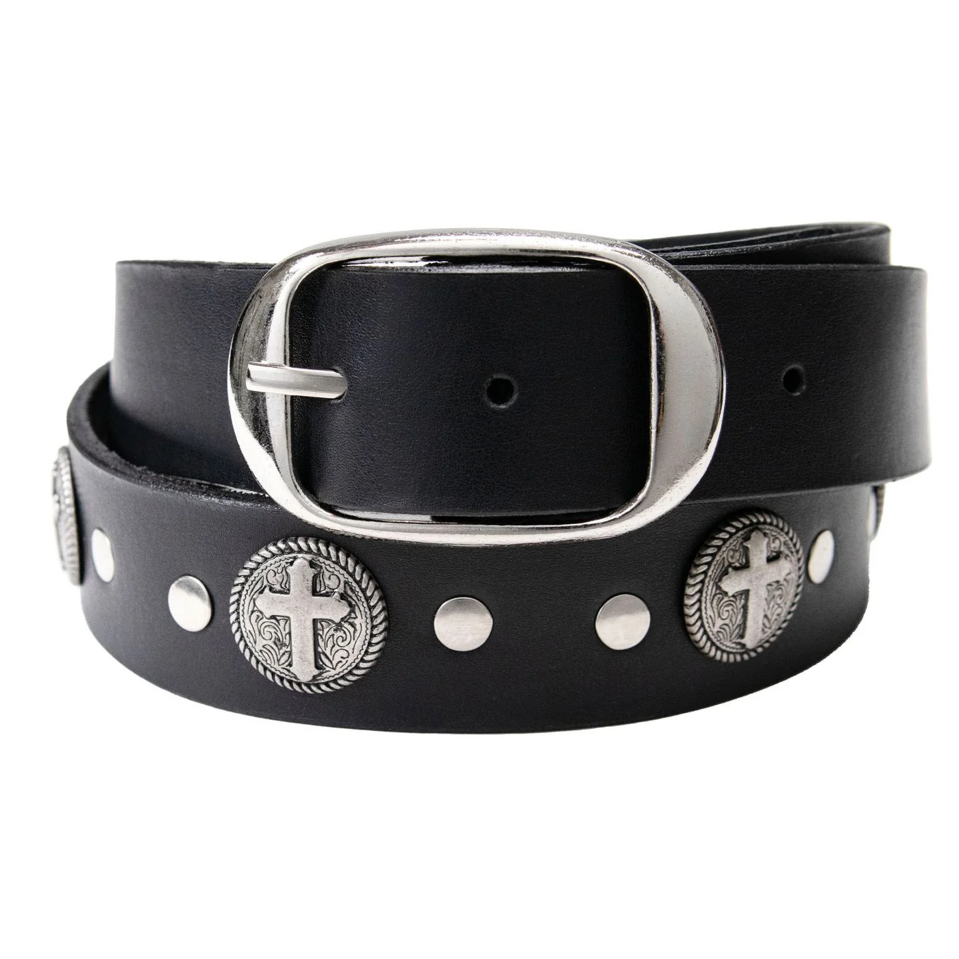 Advanced Milwaukee Leather MP7108 Men's Cross Circle Black Leather Belt w Interchangeable Buckle - 1.5 inches Wide Professional
